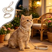 Lisbinx Pet Dog Cat Leash with Reinforced Cord, 121 cm Length, 1 Width, Pink and White, Lightweight Hand Leash for Small Medium Pets