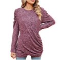 thumbnail image 1 of lcziwo Chandail pour Femmes à Manches Longues d'Automne Léger à Col Rond Décontracté Basique T-Shirts Chandail avec Ourlet Plissé 2024 Violet,G, 1 of 5