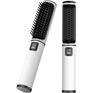 B-Qtech Cordless Hair Straightener Brush, 2-in-1 Heated Comb with 4 Temp Settings, LCD Display, 5000mAh USB-C, Travel Styling Tool for Women