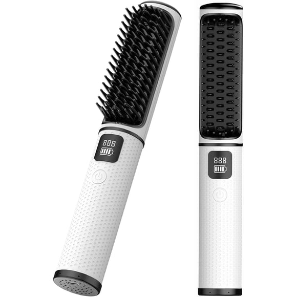B-Qtech Brosse Lissante Sans Fil, Peigne Chauffant Portable 2-en-1 avec 4 Réglages de Température, Écran LCD, Outil de Coiffage de Voyage à Recharge Rapide USB-C 5000mAh pour Femmes