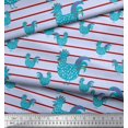 thumbnail image 2 of Soimoi Blue Silk Fabric Cock & Stripe Decor Fabric Printed Yard 42 Inch Wide, 2 of 5