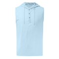 thumbnail image 4 of Qopobobo Mens Muscle Shirts Tank Top Mens Solid Color Simple Csual Fashion Drawstring Button Hooded Vest Top Light Blue,S, 4 of 5