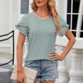 thumbnail image 2 of Dealovy Haut d'Été pour Femmes Décontracté Ample à Col Rond T-Shirts à Oeillets à Manches Courtes Tunique à Volants, 2 of 7