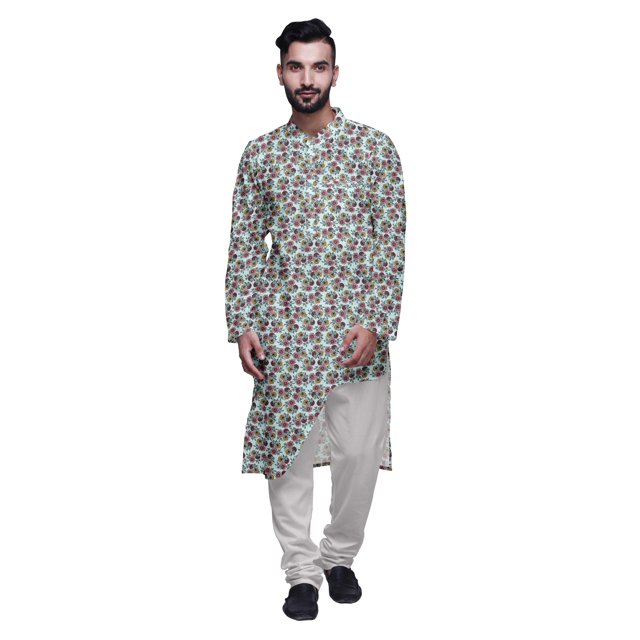Atasi Printed Long Asymmetric Kurta Pajama Set For Men Party Wear Clothing