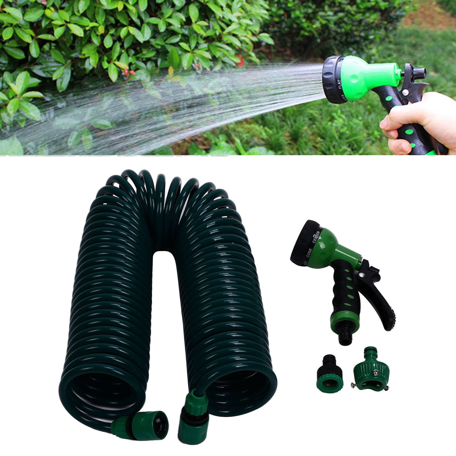 Coil Garden Water Hose, Telescopic Spring Hose   15m/49.2ft Easy Connection  for Gardens