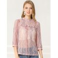 thumbnail image 2 of INSPIRE CHIC Women's 3/4 Sleeves Ruffle Mock Neck Sheer Lace Top, 2 of 4
