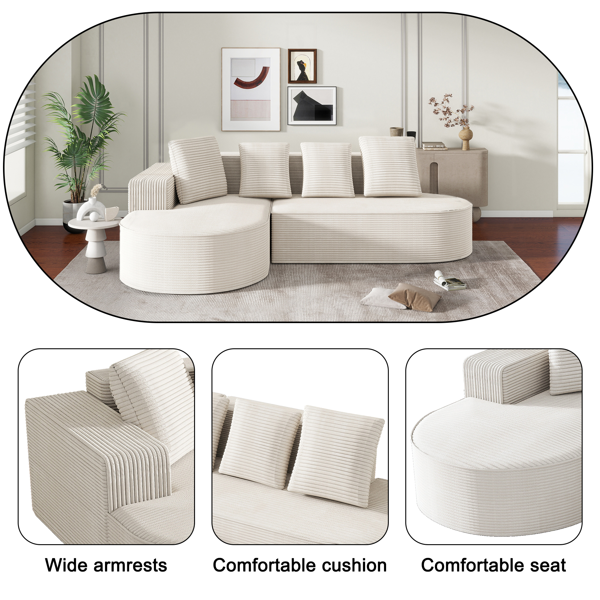 Canapé-lit Noble House entièrement compressé et sans cadre, avec fauteuil inclinable d'angle, Blanc