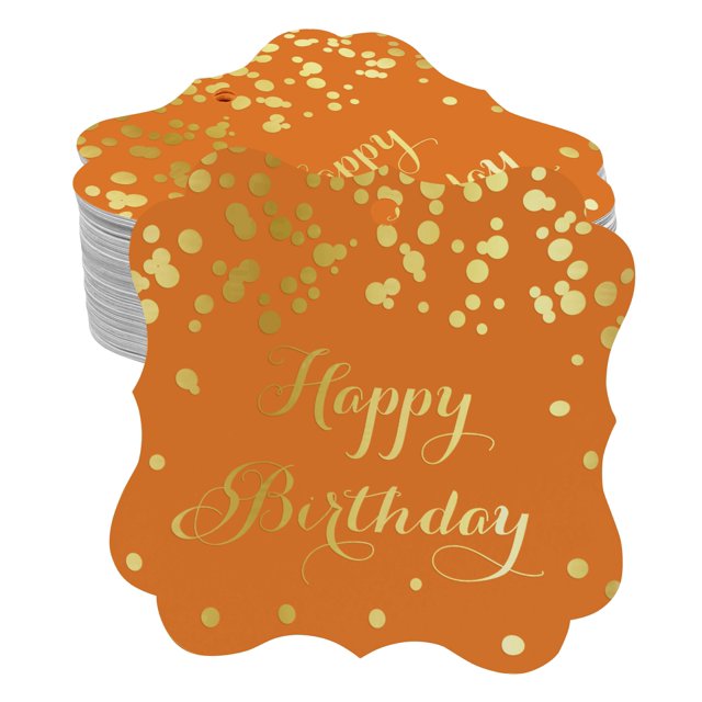 Inkdotpot Pack Of 50 Happy Birthday Paper Tags DIY Craft Bracket Shape Real Gold Foil Hang Tags