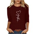 thumbnail image 2 of Jsaierl Chemises Foi de Jésus pour Femmes Croix Chrétienne Graphique Manches 3/4 Hauts Décontractés Col Rond Blouses Tuniques Classiques Tendance, 2 of 5