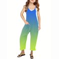 thumbnail image 1 of RXIRUCGD Girls Casual Jumpsuits Gradient Print Sleeveless Summer Rompers Long Pants With Pockets For 5-14 Years( Green, Size:9 Years ), 1 of 6