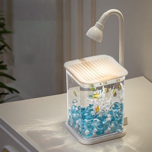 Glass Fish Tank Desktop Fish Tank with LED Light High Transparency Glass Aquarium for Betta Fish Small Aquascape Tank with Night Light(White,1Pcs) Rkxzt