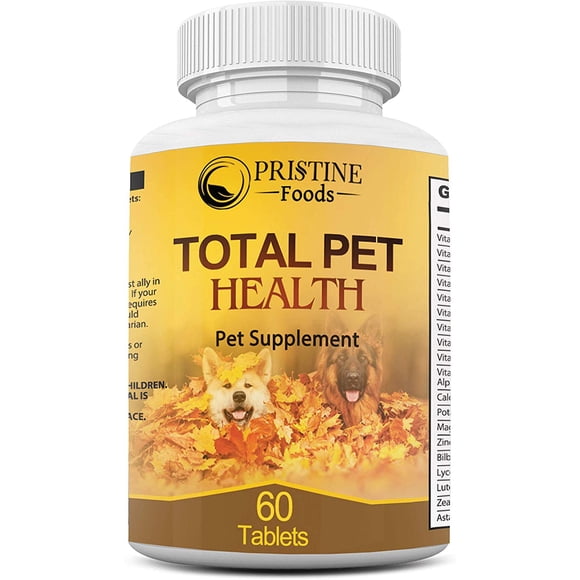 Pristine Foods Total Pet Health Multivitamin for Dogs & Cats - Bone, Joint, Immune & Digestion Support with Zinc, Calcium, B Vitamins - 60 Chewable Tablets