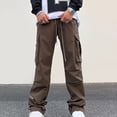 thumbnail image 4 of AherBiu Cargo Pants For Men Drawstring Elastic Waisted Wide Leg Pants With Zipper Multi Pockets Outdoor Casual Loose Trousers, 4 of 6