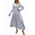 thumbnail image 1 of Robe Longue Évasée à Imprimé Floral pour Femme, Col en V, Manches Longues, Décontractée, Portefeuille, Automne, Plage, Évasée, Blanche, P, 1 of 9
