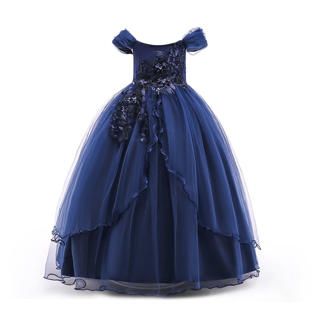 Girls Prom Ball Gown Girl Lace Tulle Flower Princess Party Maxi Dress