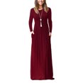 thumbnail image 1 of UKAP Ladies Dress Crew Neck Maxi Dresses Solid Color Swing Party Wine Red XS, 1 of 8