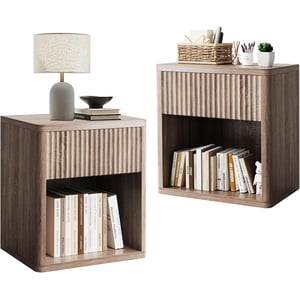 Night Stand Set of 2, Fluted Nightstand,Modern Farmhouse Nightstand, End Table with Drawer Storage Mid Century Wood Night Stands for Bedroom Living Room Sofa Office