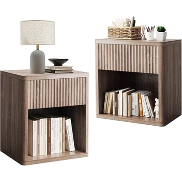 Bingirl Ensemble de 2 Tables de Nuit, Table de Nuit Cannelée, Table de Nuit Style Ferme Moderne, Table d'Appoint avec Tiroir de Rangement Tables de Nuit en Bois Style Mi‐siècle pour Chambre et Salon