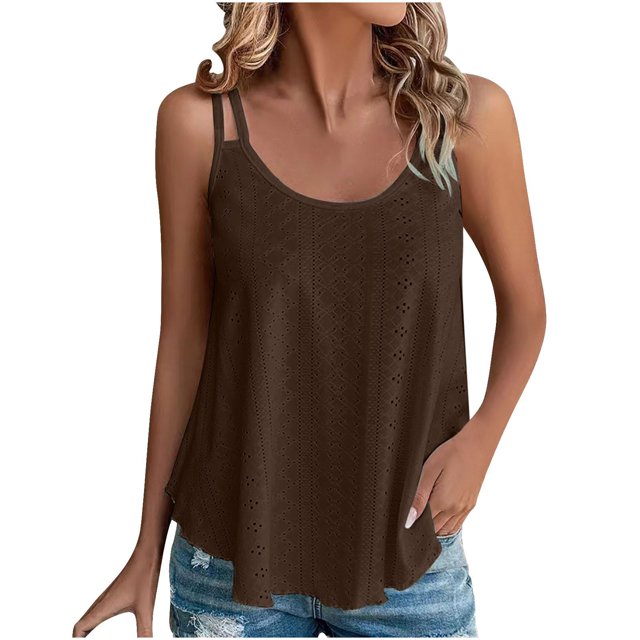 Timegard Camisoles pour Femmes Col Rond Oeillets Sans Manches Chic Décontracté Ample Chemise Haut Camis Tenue de Plage