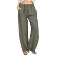 thumbnail image 1 of VEKDONE Women's Cotton Linen Long Pants Summer High Waisted Drawstring Straight Trousers Solid Color Loose Fit Wide Leg Pants with Pockets Lounge Pant Prime Day Deals, 1 of 5