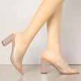 thumbnail image 2 of BLISSFUL STEP Mules à Talon Bloc Haut à Bout Pointu Transparent pour Femmes Sandales Slides Nude 8.5, 2 of 7