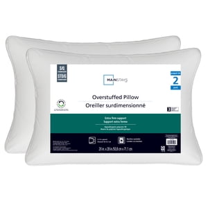 Mainstays Overstuffed Extra Firm Support Bed Pillow S/Q- 2 Count