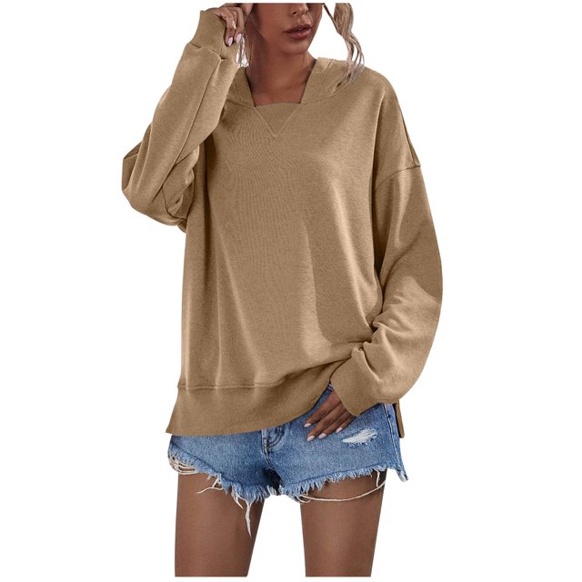 IROINID T-Shirt à Manches Longues en Polyester Réduit pour Femmes, Quotidien, Couleur Unie, Chandail à Capuchon, Chandails, Hauts, Blouse, Chandail à Capuchon Ample, Kaki