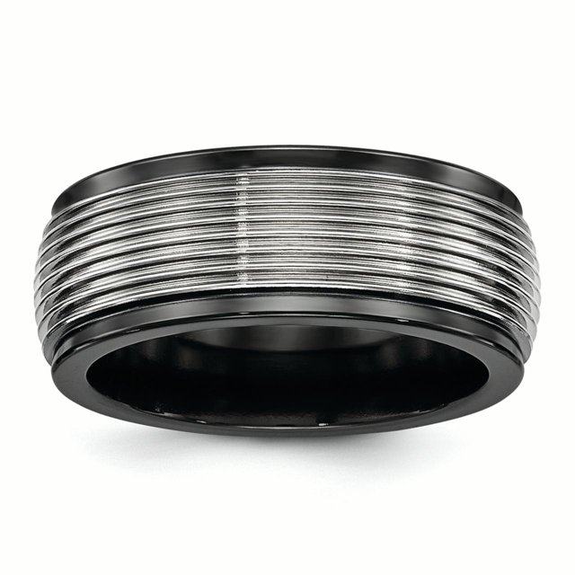Edward Mirell Black Ti & Titanium Polished Grooved Ring Size 8