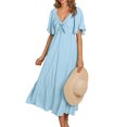 thumbnail image 1 of Jusqu'à 65 % de Rabais! Robes d'Été Mode pour Femmes 2024 Grande Taille Col en V Manches Courtes Unies Taille Robes, 1 of 9