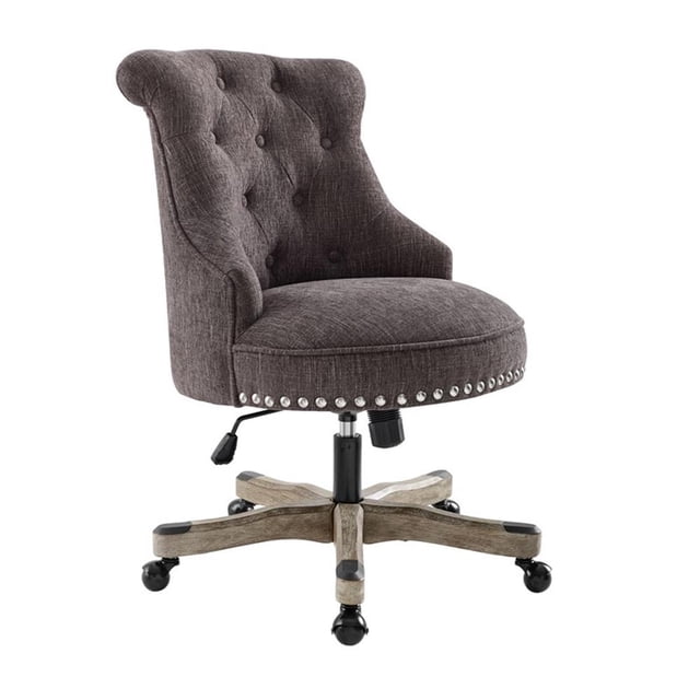 Linon Sinclair Chaise de Bureau Pivotante Rembourrée avec Roues en Gris Charbon