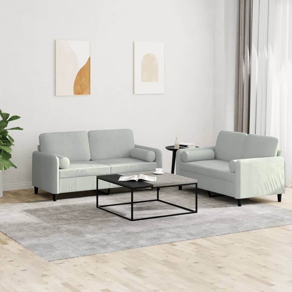 vidaXL 2 Piece Sofa Set with Pillows Light Grey Velvet