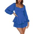 thumbnail image 4 of LYANER Women's Jumpsuit Lantern Long Sleeve Ruffle Layer Tie Mini Short Romper, 4 of 6