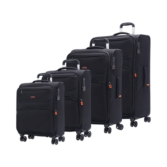 JUMP Moorea) ( Ensemble de Bagages 4 Pcs Collection Chef-D'œuvre Française Ultraléger, Extensible avec Serrure TSA. Cet Ensemble Comprend Quatre Valises à Parois Souples en Tailles Variables : Bagage à Main, Moyen, Grand et Très Grand. Chaque Pièce Présente un design Ultraléger, une Capacité Extensible, une Serrure TSA Intégrée, des Fermetures Éclair Antivol et une Poignée Télescopique à Tirer à Positions Multiples. les Intérieurs Doublés Incluent des Sangles de Soutien et des Poches Zippées, avec Deux Poches Zippées Supplémentaires à l'Avant pour un Rangement Supplémentaire. Présenté dans une
