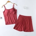 thumbnail image 2 of MeetoTime Pajamas for Women Set Summer Solid Color Spaghetti Strap Camisole with Chest Pad Shorts Homewear, 2 of 6