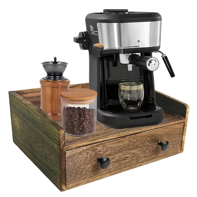 Estbridge 1pc Rustic Wood Countertop Coffee Bar Organizer Coffee Station Organizer With Coffee Pod Drawer Holder K Cup Organizer Coffee Machine Stand Coffee Bar Accessories Organizer K