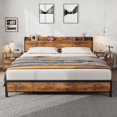 thumbnail image 2 of OUYAWEI King Size Industrial Platform Bed Frame USB Charging 2-Tier Storage No Box Spring Retro Brown Wood Headboard, 2 of 7