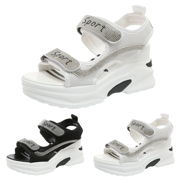 Sandales de Sport de Randonnée pour Femmes Légères et Confortables à Bout Ouvert Chaussures de Marche Antidérapantes Rehaussantes Espadrilles de Plage Noires Taille 6