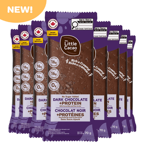 The Little Cacao Co. - Barres de chocolat Pas de sucre ajouté + Protéines + Chocolat noir fibre x8