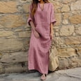 thumbnail image 2 of PEZHADA Robes pour Femmes Femmes Mode Été Décontracté Manches 3/4 Col en V Uni Ample Maxi Chemises Robes Rouge, 2 of 5