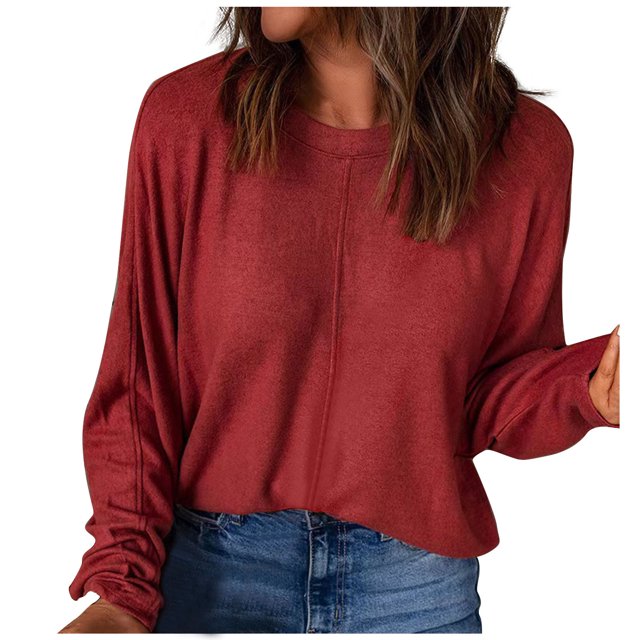 Yuyuzo Hauts Grande Taille pour Femmes Chic Mode Décontracté Couleur Unie Chemises de Bas Manches Longues Col Rond Hauts