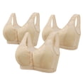 thumbnail image 1 of Sentmoon 3PC Bras for Women No Underwires Plus Size Bras for Older Women Breathable Front Closure with Snaps Floral Lace Embroidery Push up Seamless Sleep Bralettes for Daily Commute Beige 42/95, 1 of 2