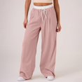 thumbnail image 2 of YFELWZ Women's Plus Size Color Contrast Draw Rope Casual Wide Leg Pocket Straight Leg Loose Wide Leg Pants Pink S, 2 of 9