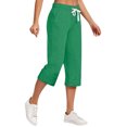 thumbnail image 2 of AherBiu Womens Capris for Summer Cotton Linen High Waisted Drawstring Cropped Pants Loose Lounge Capris Trousers, 2 of 6