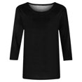thumbnail image 4 of Hauts à Manches 3/4 pour Femmes Mode pour Femmes T-Shirt Uni Ample Mi-Long Blouse à Manches 3/4 Col Rond Hauts Décontractés T-Shirts en Coton Femmes T-Shirts pour Femmes Mode, 4 of 8
