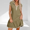 thumbnail image 2 of Liquidation d'Été 2025! Robe Grande Taille pour Femmes, Liquidation d'Été pour Femmes, Robe Décontractée Unie à Manches Courtes Demi-Fermeture à Glissière avec Col à Revers, 2 of 5