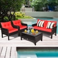 thumbnail image 4 of Costway 4PCS Patio Rattan Furniture Set Loveseat Sofa Coffee Table Garden W/Red Cushion, 4 of 9