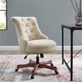 thumbnail image 2 of Linon Sinclair Beige Chaise de Bureau Rembourrée Réglable avec Base en Bois de Cerisier, 2 of 10
