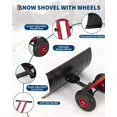 thumbnail image 3 of COZONY Pelle à Neige Robuste avec Roues, Lame en Métal 29 Pouces L x 14 Pouces H, Manche à Angle et Hauteur Réglables, Pousse-Neige à Roues pour Entrée, Trottoir, Cour, Plaque de Pelle Noire + Poteau Rouge + Rebord Rouge, 3 of 7