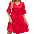 thumbnail image 2 of Jusqu'à 65 % de Rabais! Robes d'Été Mode pour Femmes 2024 Grande Taille Décontractées à Col en V avec Laçage à l'Avant Jupe Taille Haute Robe Ample à Manches Courtes Col en V Robe Longueur Genou, 2 of 4