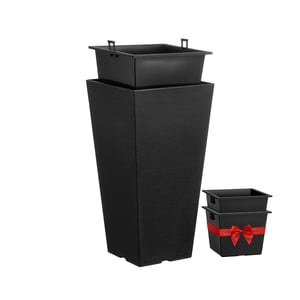 KFFKFF Set of 2 Tall Outdoor Planters 22inch, Large Planters For Outdoor Indoor Plants, Black Tapered Square Front Porch Planters Flower Tree Plant Pots with Modern Design and Built-in Drainage